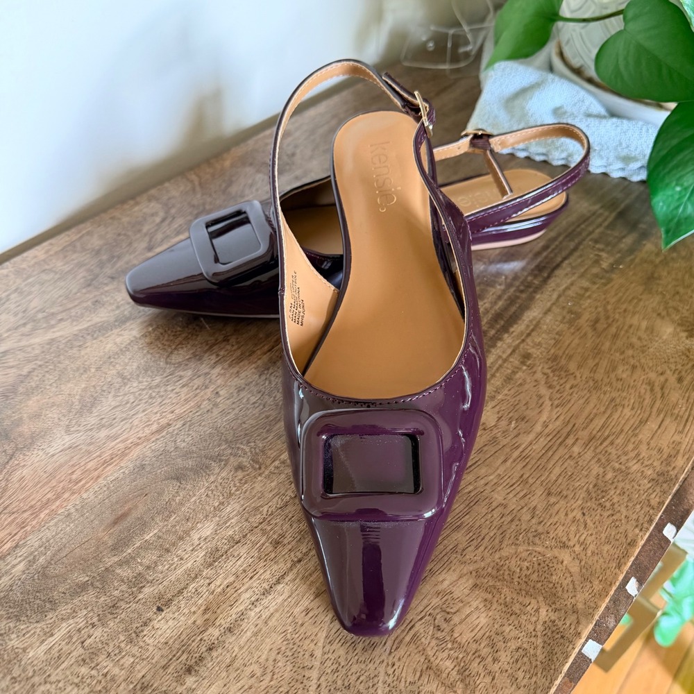Kensie Poppi Slingback Flats Women 7.5 Purple Patent Pointed Toe Buckle Preppy